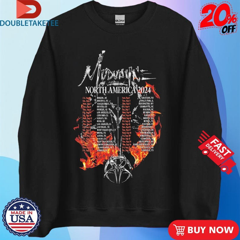 Official Mudvayne Burning Flames North America 2024 Tour Shirts Unisex , , , Long Sleeve Tee