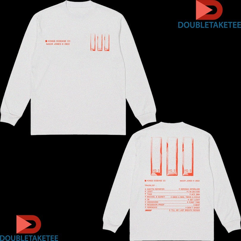 Official Nas Nasir Jones KDIII Tracklist Shirts Unisex , , , Long Sleeve Tee