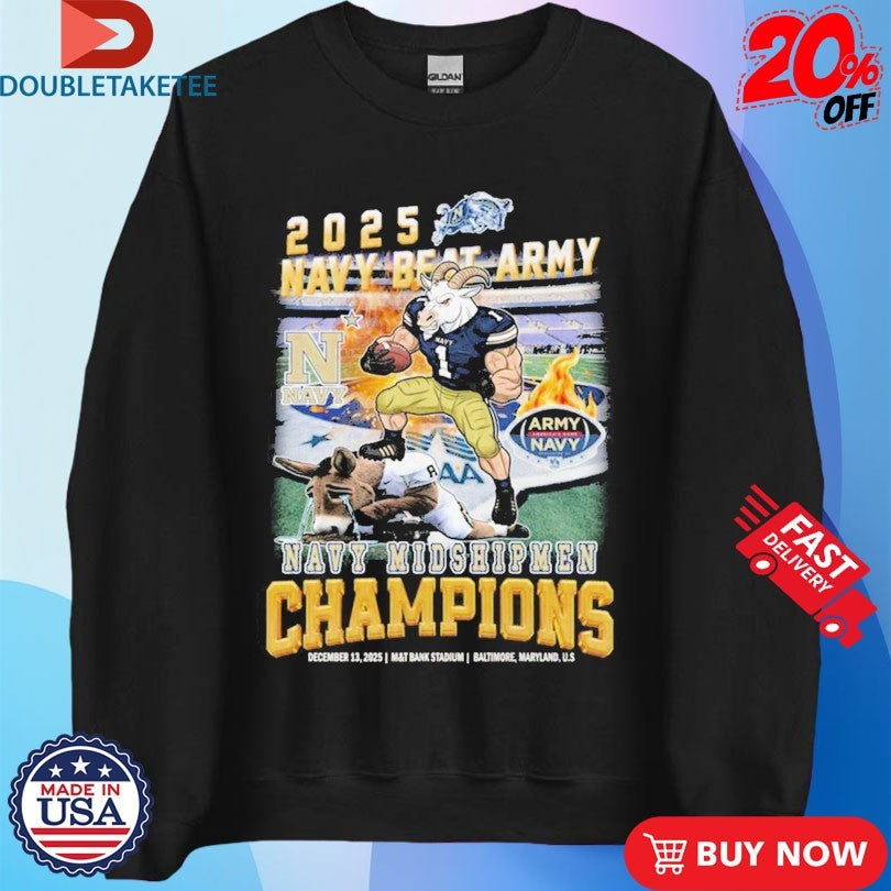 Official Navy Midshipmen Victory Beat Army Black Knights Champions 2025 Baltimore Maryland US Mascot Shirts