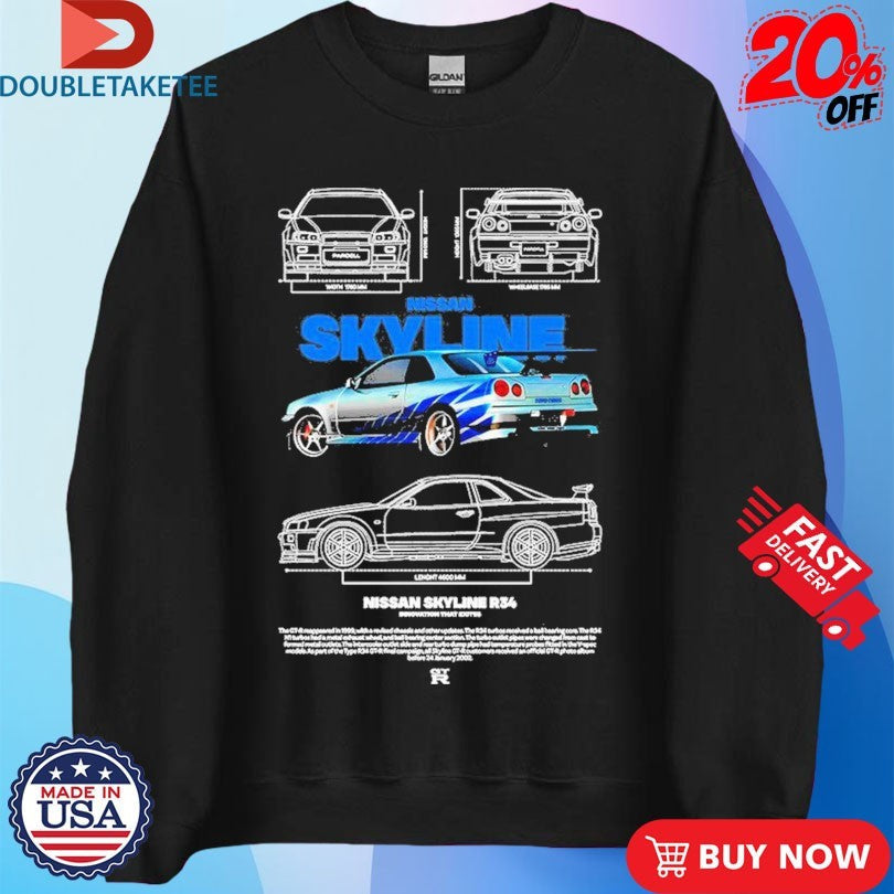 Official Nissan Skyline R34 Shirts Unisex , , , Long Sleeve Tee