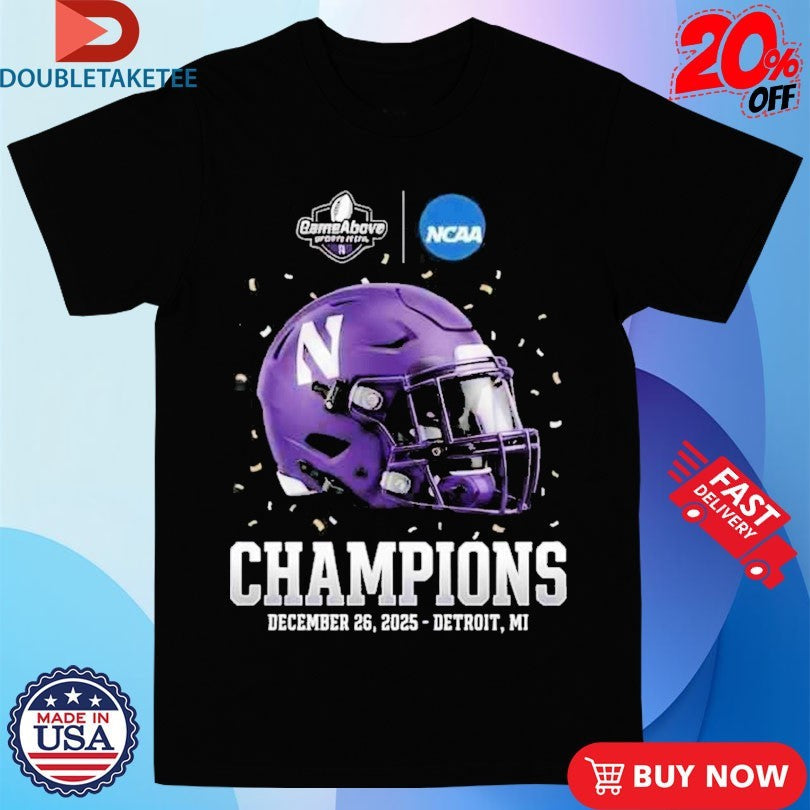Official Northwestern Wildcats GameAbove Sports Bowl Champions Ford Field Detroit Michigan December 26 2025 Helmet Shirts
