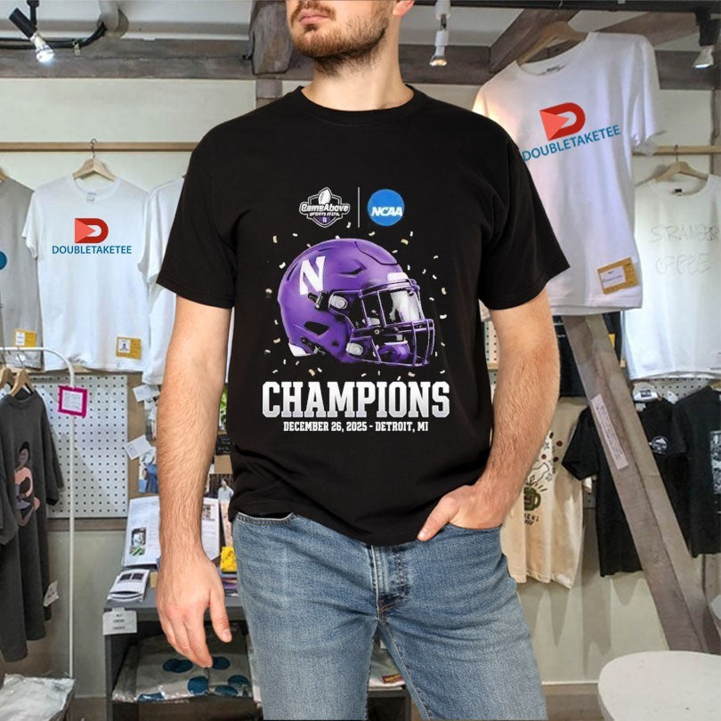 Official Northwestern Wildcats GameAbove Sports Bowl Champions Ford Field Detroit Michigan December 26 2025 Helmet Shirts