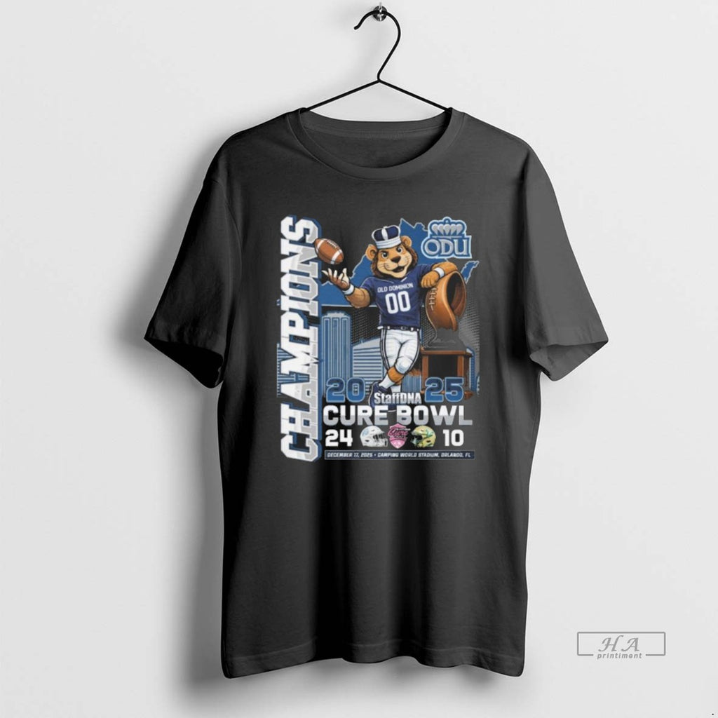 Official Old Dominion Monarchs 2025 Staffdna Cure Bowl Champions Mascot