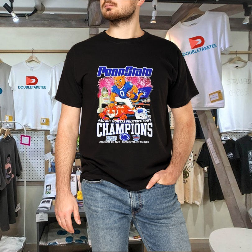 Official Penn State Nittany Lions Stomp Clemson Tigers 2025 Bad Boy Mowers Pinstripe Bowl Champions Mascot Shirts