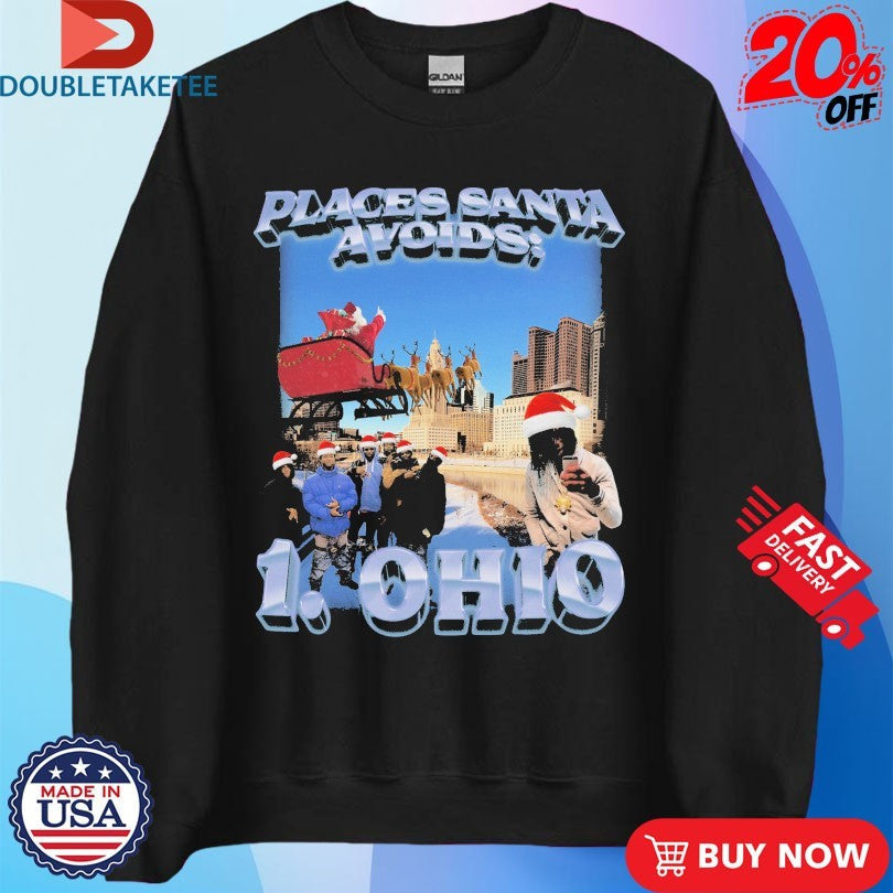 Official Places Santa Avoids Ohio Christmas Shirts Unisex , , , Long Sleeve Tee
