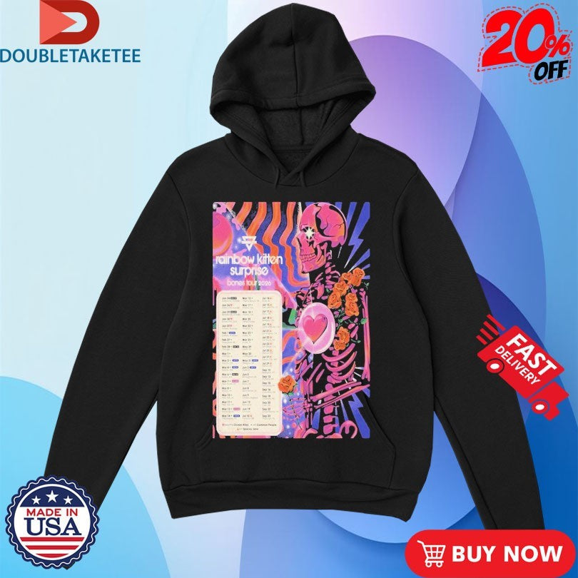 Official Rainbow Kitten Surprise Bones Tour 2026 Dates Skeleton Heart Shirts Unisex , , , Long Sleeve Tee