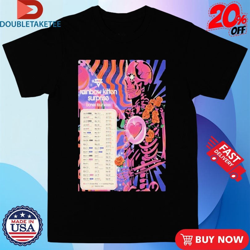 Official Rainbow Kitten Surprise Bones Tour 2026 Dates Skeleton Heart Shirts Unisex , , , Long Sleeve Tee