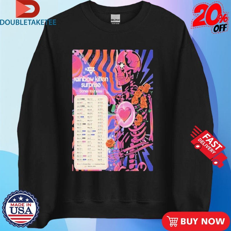 Official Rainbow Kitten Surprise Bones Tour 2026 Dates Skeleton Heart Shirts Unisex , , , Long Sleeve Tee