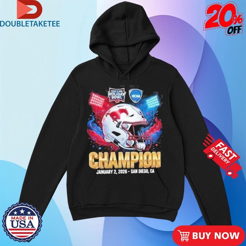 Official SMU Mustangs NCAA Trust &amp; Will Holiday Bowl Champion January 2 2026 Snapdragon Stadium San Diego CA Shirts