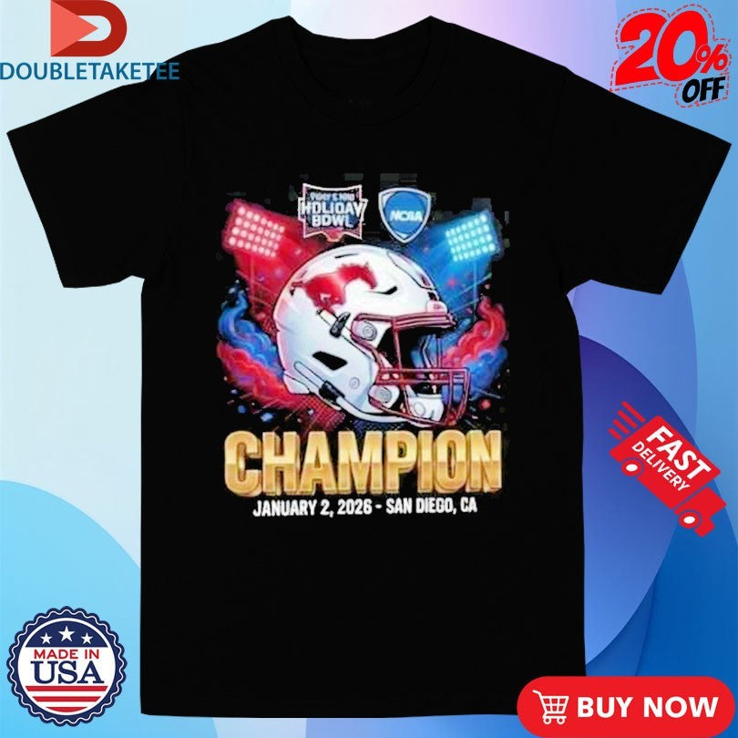 Official SMU Mustangs NCAA Trust &amp; Will Holiday Bowl Champion January 2 2026 Snapdragon Stadium San Diego CA Shirts