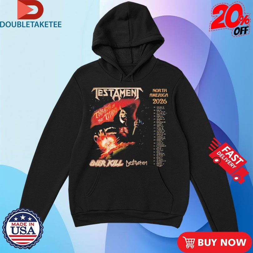 Official Testament Thrash Of The Titans North America Tour 2026 Dates Shirts Unisex , , , Long Sleeve Tee