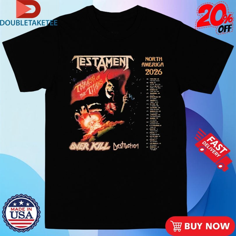 Official Testament Thrash Of The Titans North America Tour 2026 Dates Shirts Unisex , , , Long Sleeve Tee