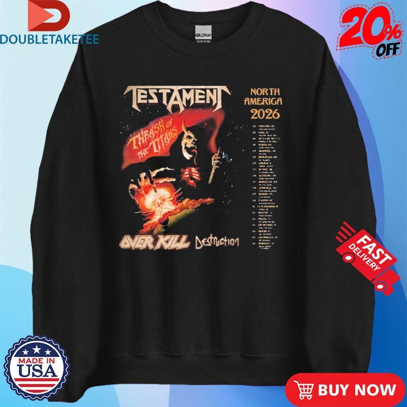Official Testament Thrash Of The Titans North America Tour 2026 Dates Shirts Unisex , , , Long Sleeve Tee