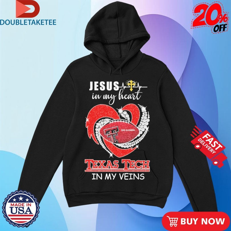 Official Texas Tech Red Raiders In My Veins Jesus In My Heart Diamond Shirts Unisex , , , Long Sleeve Tee