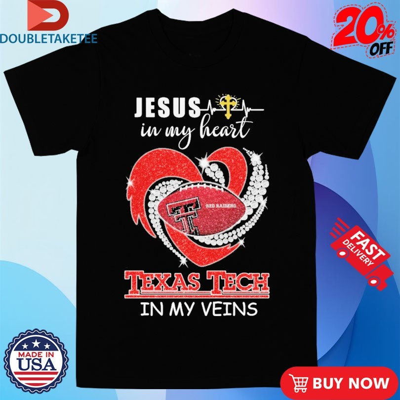Official Texas Tech Red Raiders In My Veins Jesus In My Heart Diamond Shirts Unisex , , , Long Sleeve Tee