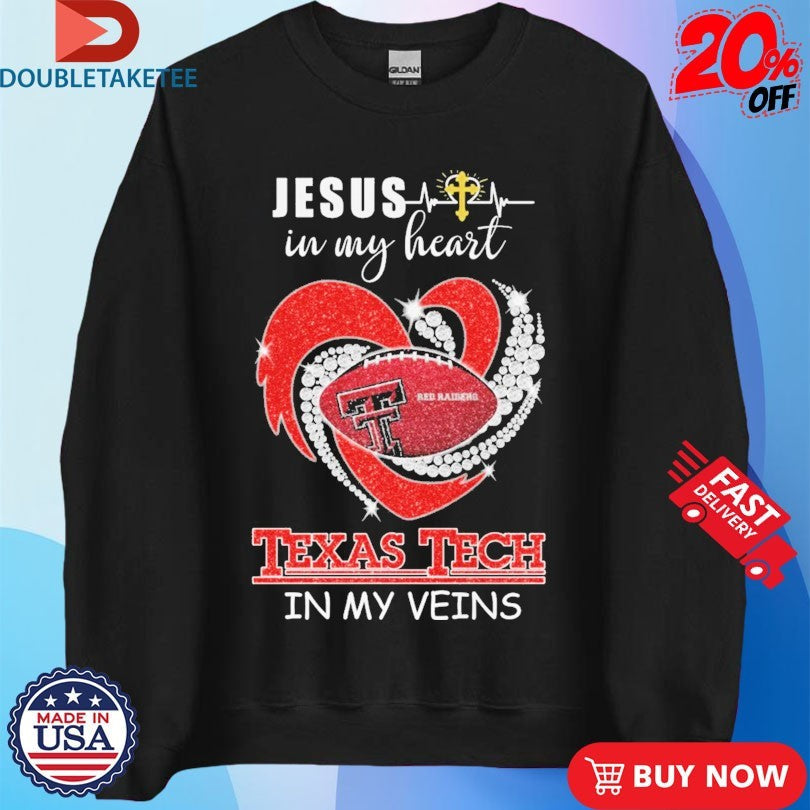 Official Texas Tech Red Raiders In My Veins Jesus In My Heart Diamond Shirts Unisex , , , Long Sleeve Tee