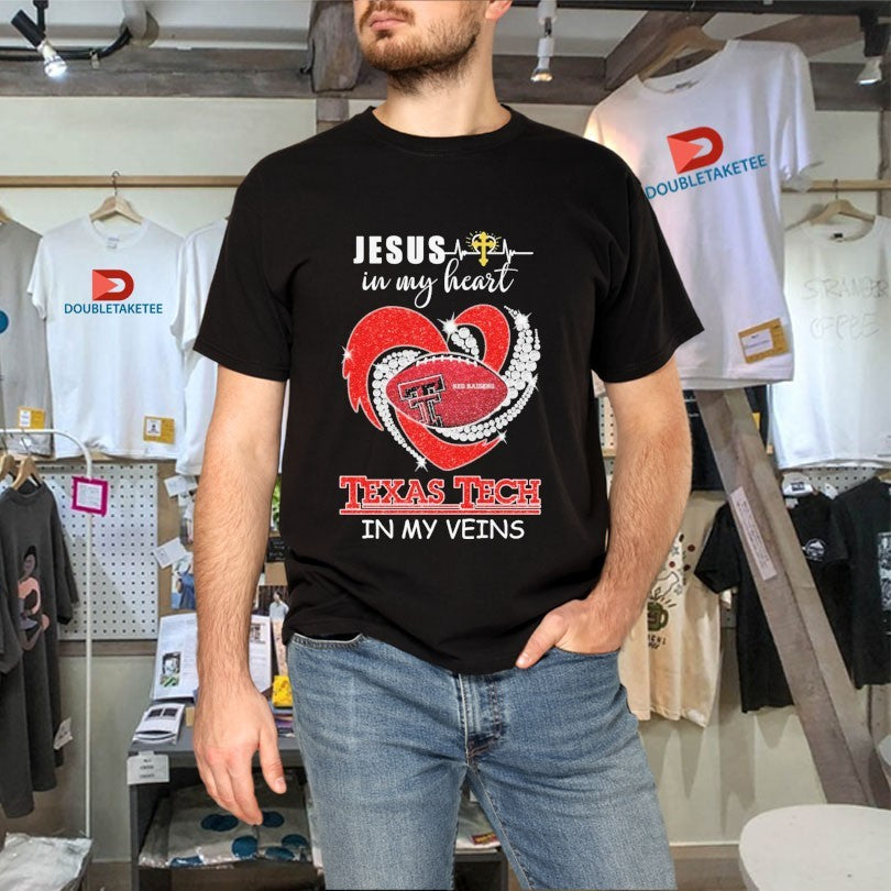 Official Texas Tech Red Raiders In My Veins Jesus In My Heart Diamond Shirts Unisex , , , Long Sleeve Tee