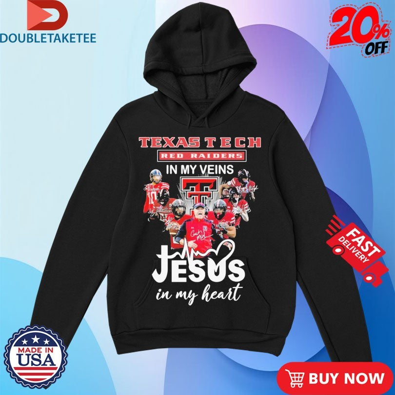 Official Texas Tech Red Raiders In My Veins Jesus In My Heart Signatures Players Coach Shirts
