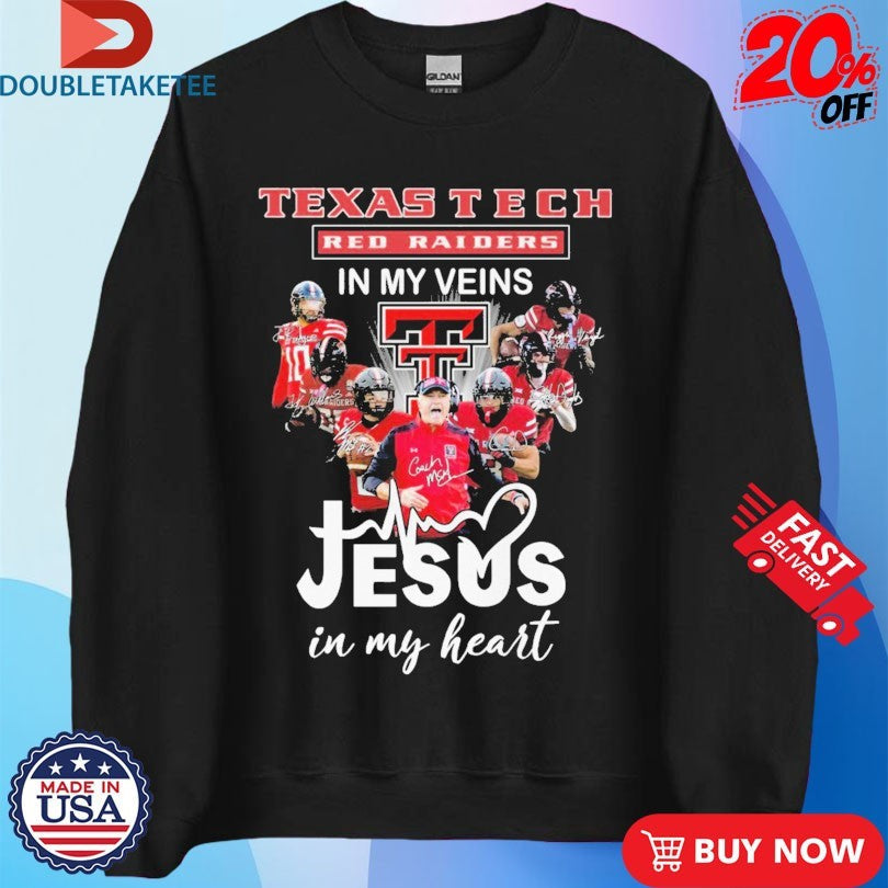 Official Texas Tech Red Raiders In My Veins Jesus In My Heart Signatures Players Coach Shirts