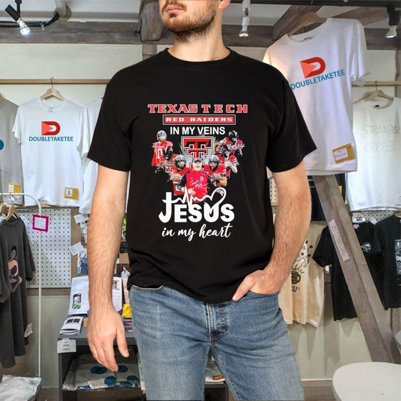 Official Texas Tech Red Raiders In My Veins Jesus In My Heart Signatures Players Coach Shirts