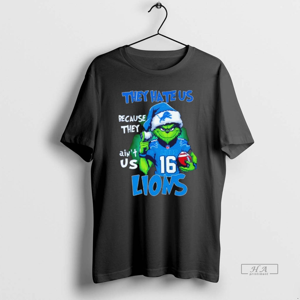 Official The Grinch They Hate Us Because They Aint Us Detroit Lions Christmas