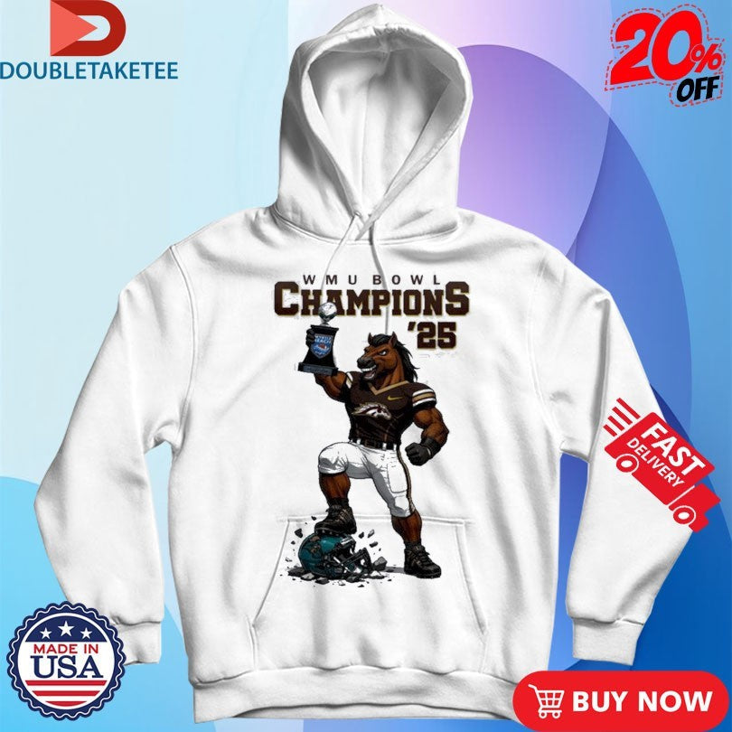 Official Western Michigan Broncos Myrtle Beach Bowl Champions 2025 Mascot Trophy Shirts Unisex , , , Long Sleeve Tee