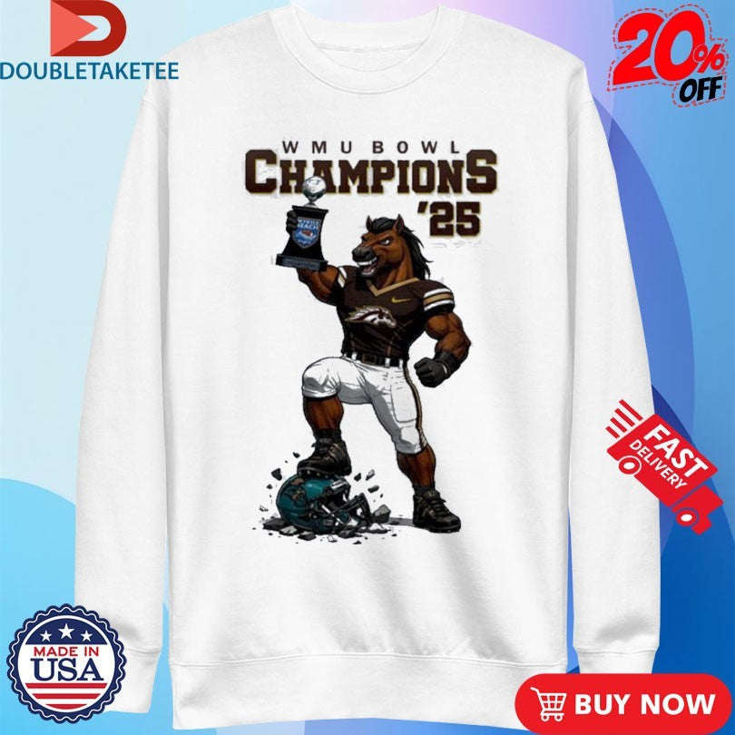 Official Western Michigan Broncos Myrtle Beach Bowl Champions 2025 Mascot Trophy Shirts Unisex , , , Long Sleeve Tee