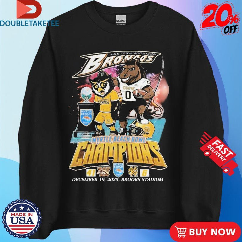 Official Western Michigan Broncos Victory Kennesaw State Owls Myrtle Beach Bowl Champions 2025 Mascot Shirts