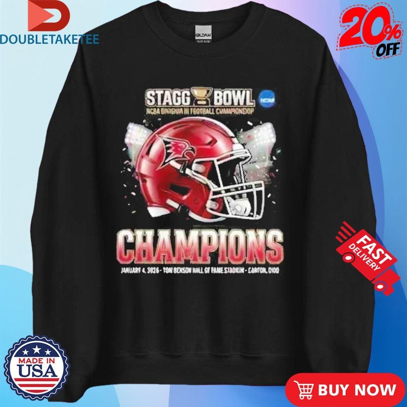 Official Wisconsin-River Falls Falcons Champion Stagg Bowl NCAA Division III January 4 2026 At Tom Benson Hall Of Fame Stadium Canton Ohio Helmet Shirts