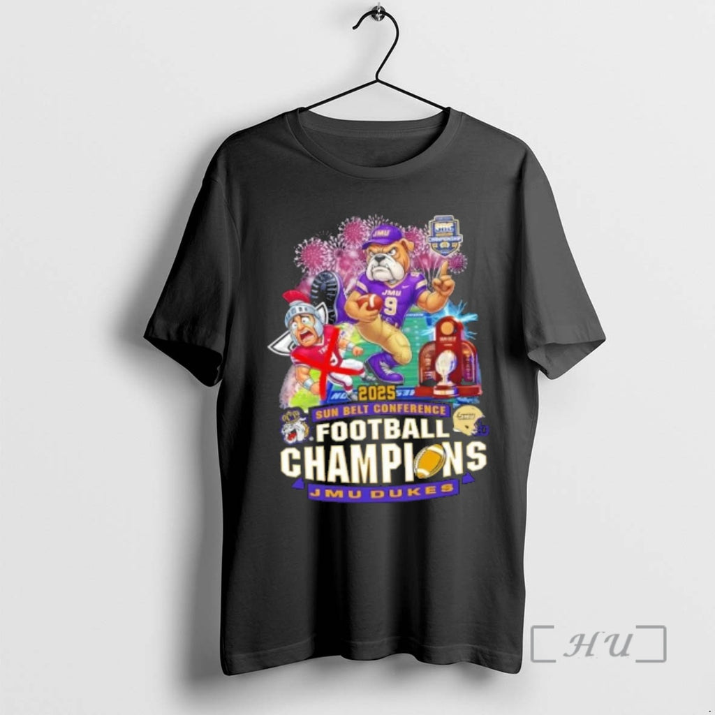 Officials 2025 Sun Belt Conference Football Champions Jmu Dukes Mascot Graphic Premium T Shirts Sweater