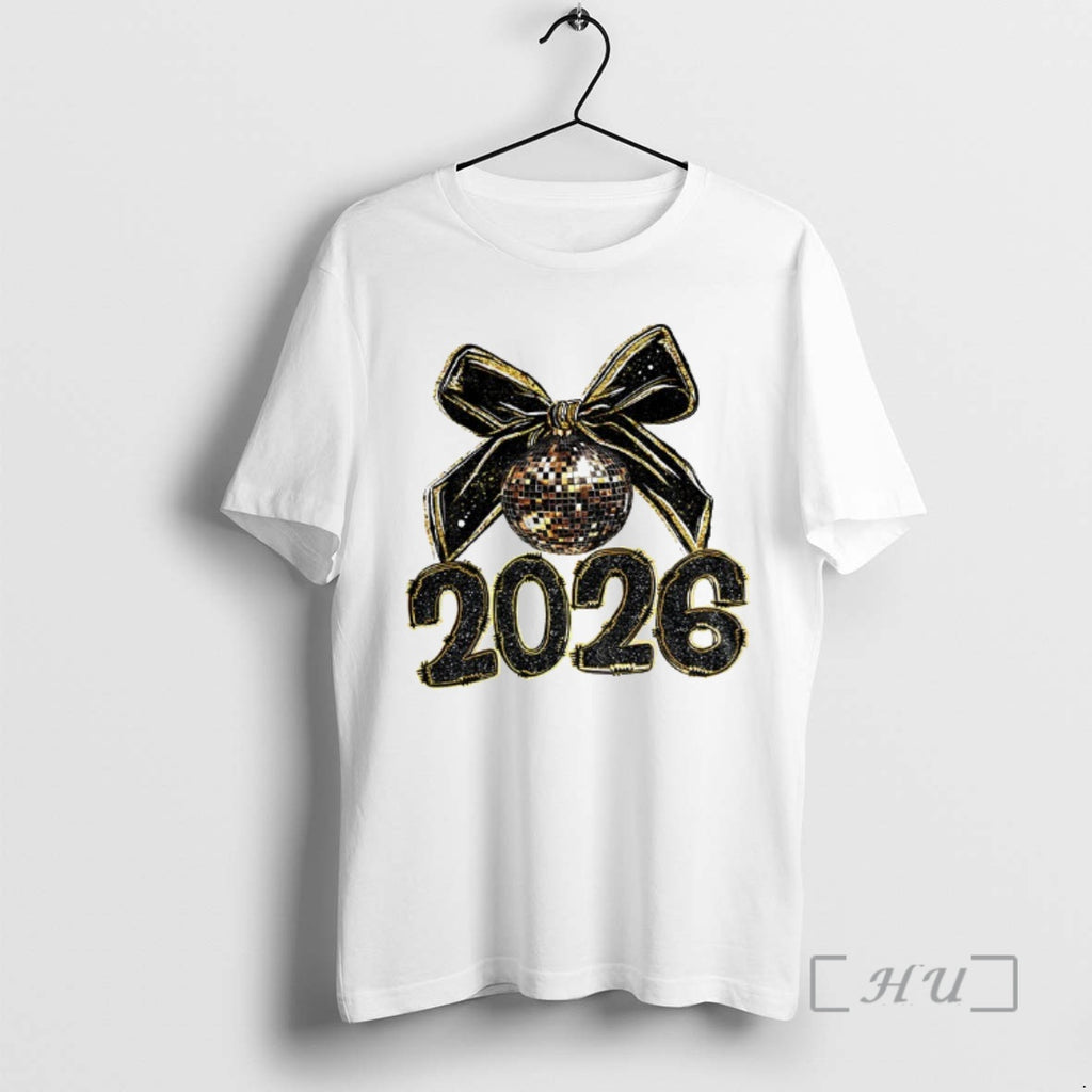 Officials Black And Gold Sequins Glitter Faux Sparkly Happy New Year 2026 Premium T Shirts