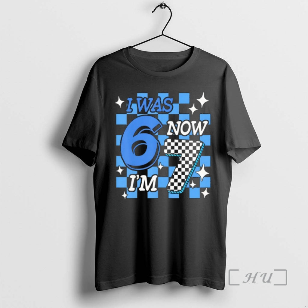 Officials Blue Checkered Birthday Boy I Was 6 Now Im 7 Premium T Shirts Sweater
