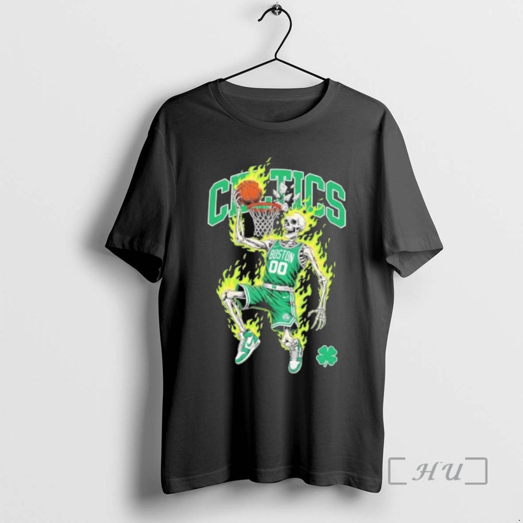 Officials Boston Celtics Mens Basketball Skeleton Player Flames