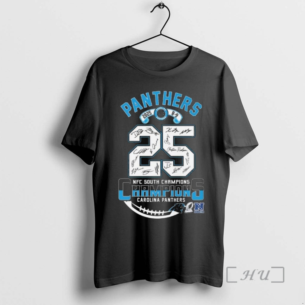 Officials Carolina Panthers 2025 8 9 Nfc South Division Champions Signatures Premium T Shirts Sweater