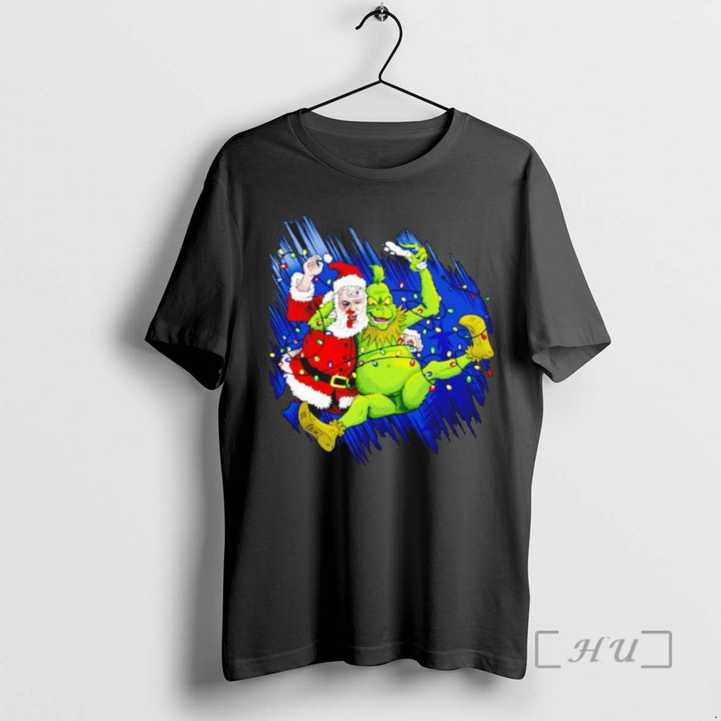 Officials Grinch Wrestles Santa Claus 3 16 Light Christmas Shirts Sweater