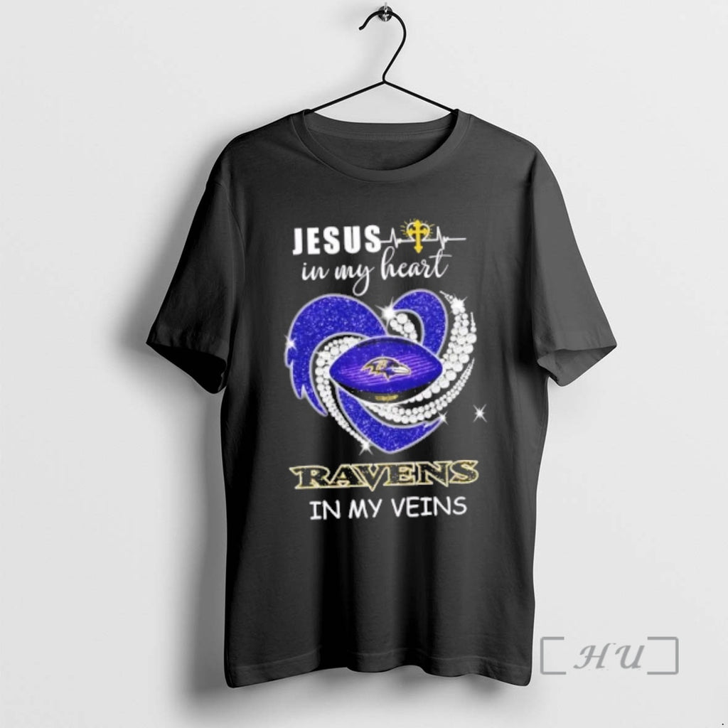 Officials Jesus In My Heart Baltimore Ravens In My Veins Diamond Heart Premium T Shirts