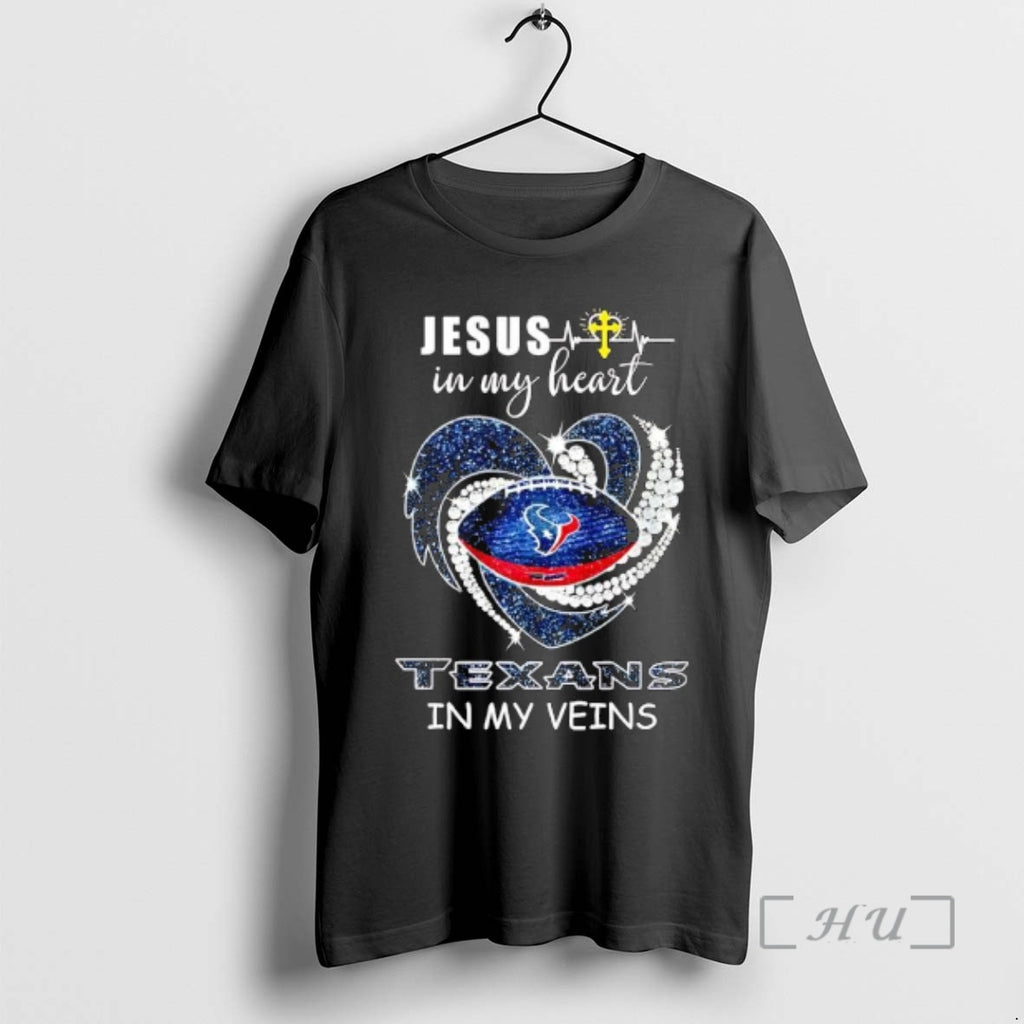 Officials Jesus In My Heart Houston Texans In My Veins Heartbeat Line Premium T Shirts