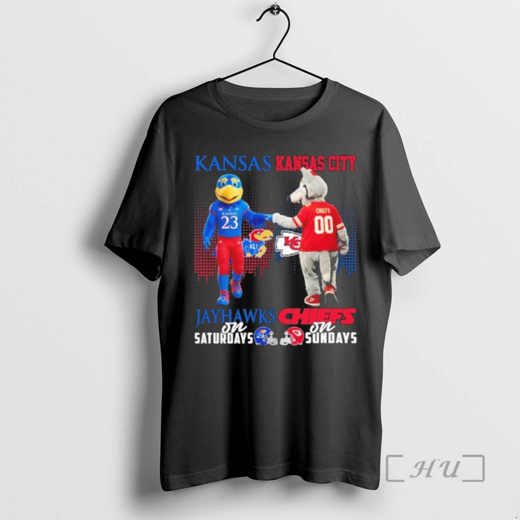 Officials Kansas Jayhawks On Saturdays And Kansas City Chiefs On Sundays Mascot Premium T Shirts