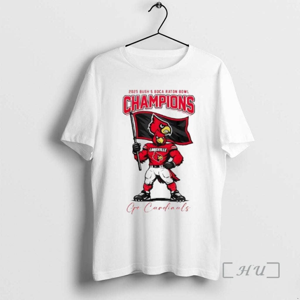 Officials Louisville Cardinals 2025 Bush Boca Raton Bowl Champions Mascot Flag Premium T Shirts Sweater