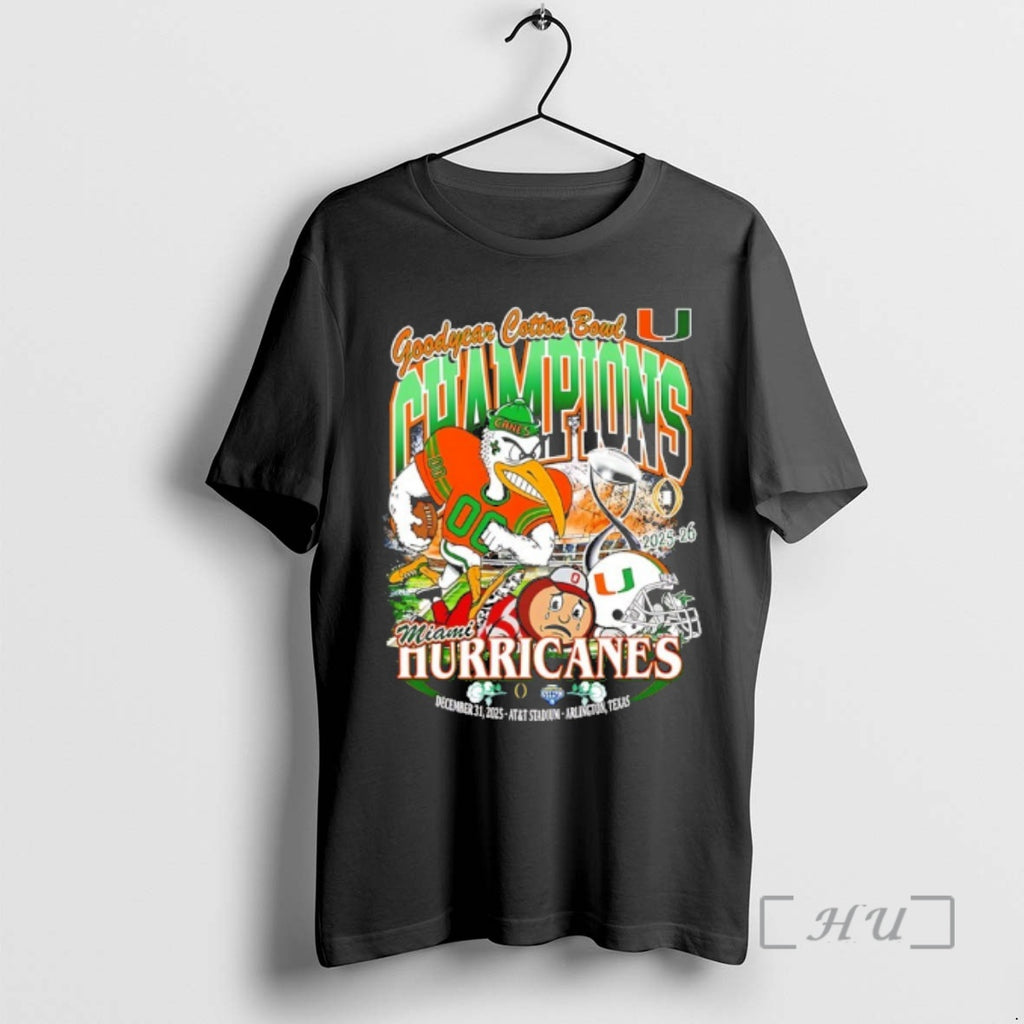 Officials Miami Beat Ohio State 2025 26 Goodyear Cotton Bowl Champions Mascot Premium T Shirts