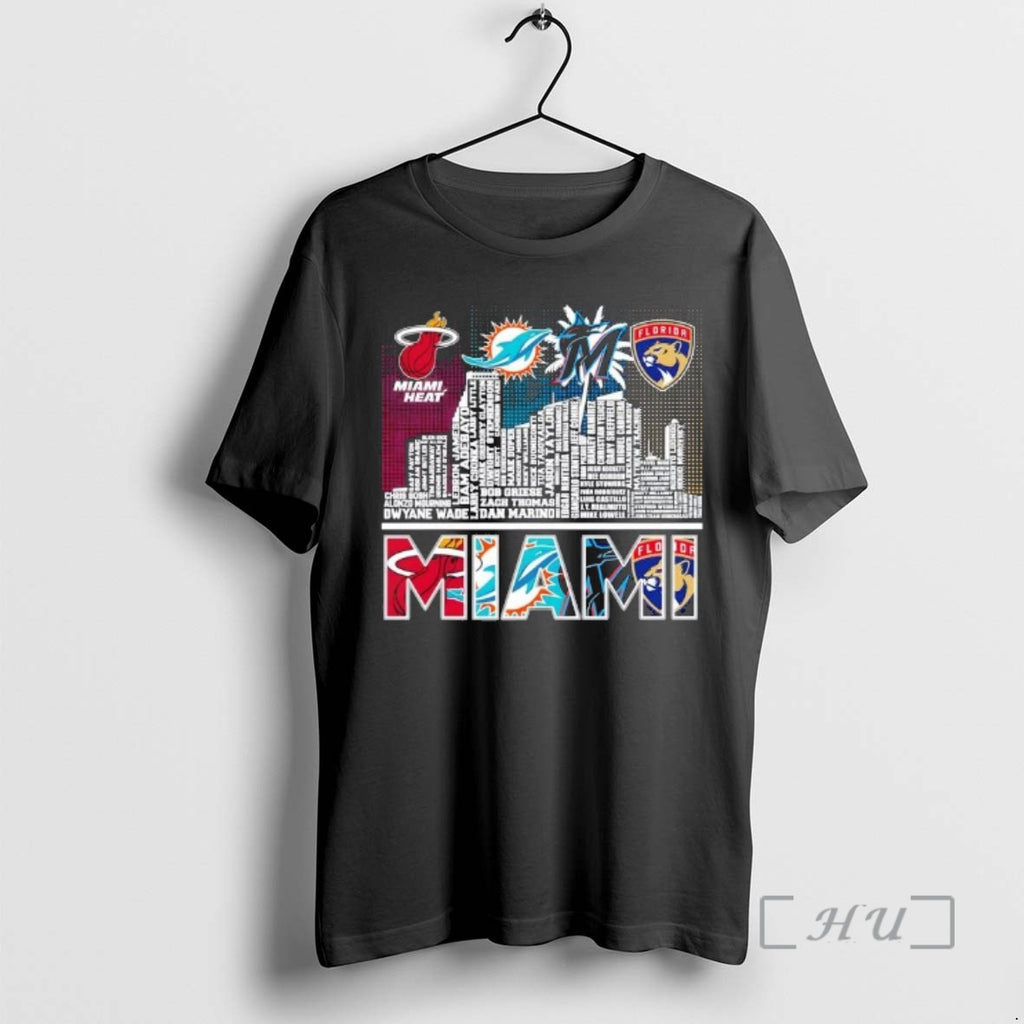 Officials Miami Sports Heat Dolphins Marlins Florida Panthers All Names City Skyline Premium T Shirts