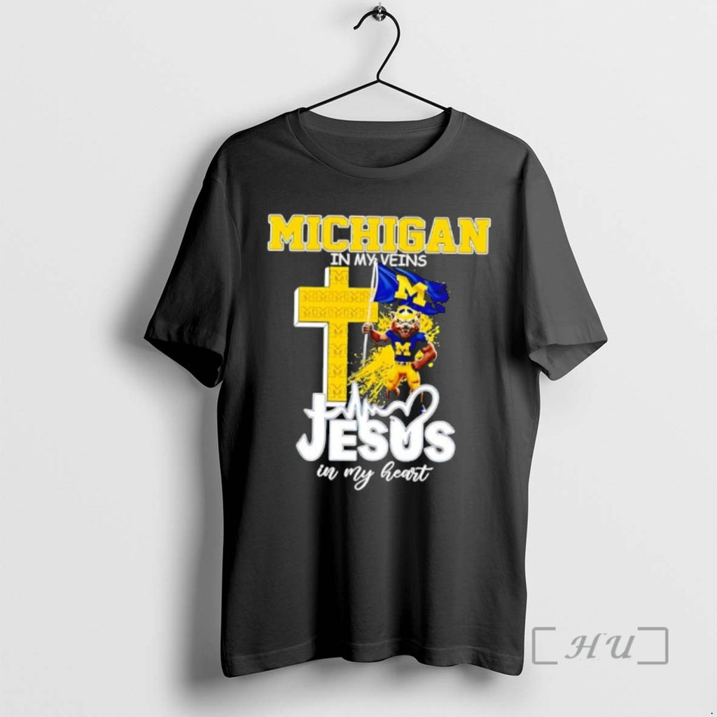 Officials Michigan Wolverines Football In My Veins Jesus In My Heart Premium T Shirts Sweater