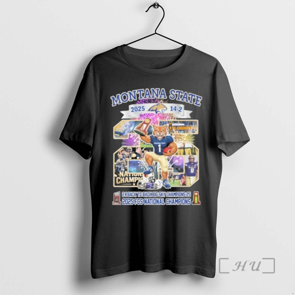 Officials Montana State 2025 2026 Mascot Back To Back Champions Fcs National Premium T Shirts