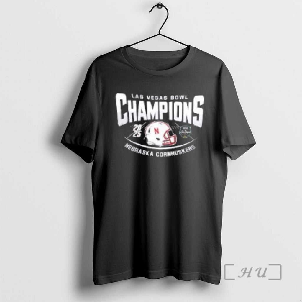 Officials Nebraska Cornhuskers 2026 Las Vegas Bowl Champions Helmet Two Sided Premium T Shirts Sweater