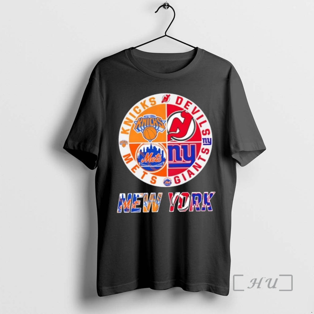 Officials New York City Sports Knicks Devils Giants Mets Logos Combine Premium T Shirts Sweater