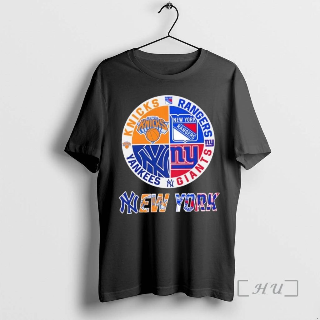 Officials New York City Sports Knicks Rangers Giants Yankees Logos Combine Premium T Shirts Sweater