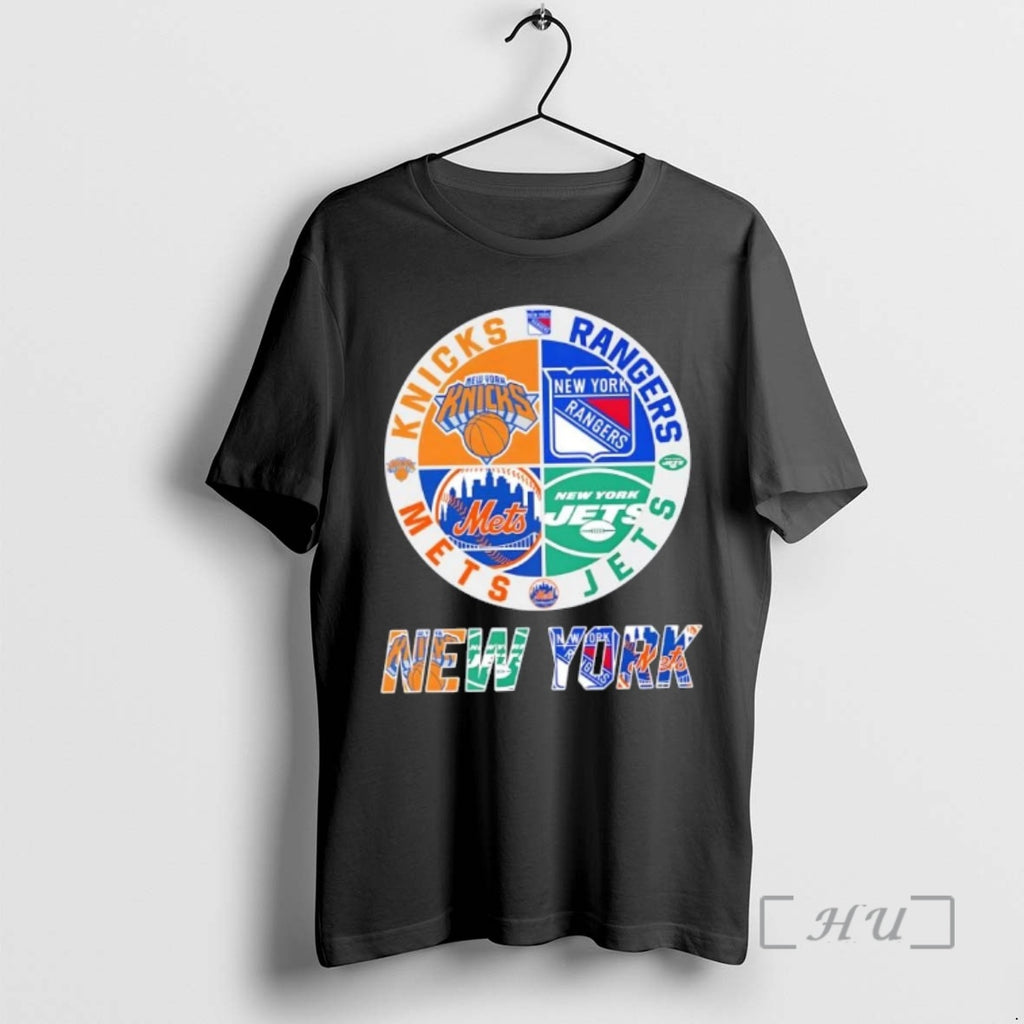 Officials New York City Sports Knicks Rangers Jets Mets Logos Combine Premium T Shirts Sweater