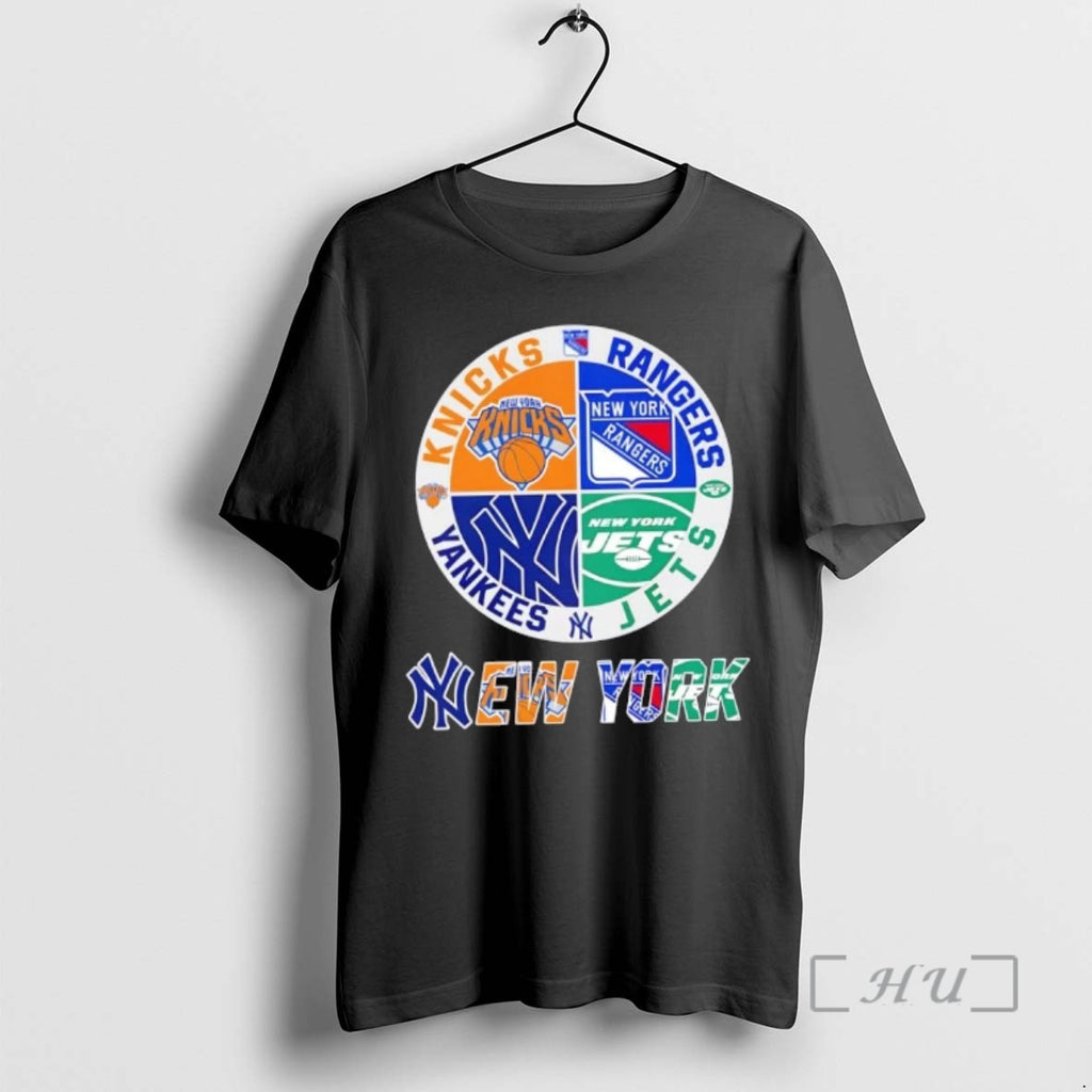 Officials New York City Sports Knicks Rangers Jets Yankees Logos Combine Premium T Shirts Sweater