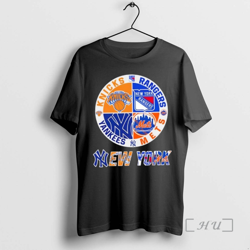 Officials New York City Sports Knicks Rangers Mets Yankees Logos Combine Premium T Shirts Sweater