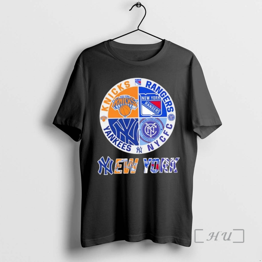 Officials New York City Sports Knicks Rangers Nyc Fc Yankees Logos Combine Premium T Shirts